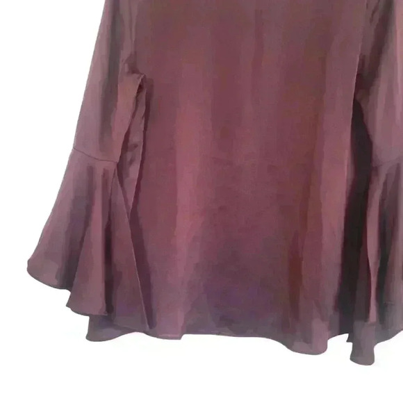 Ann Taylor Women's Burgundy Vino Polyester Charmeuse Bell Sleeve Top NEW - Picture 9 of 10